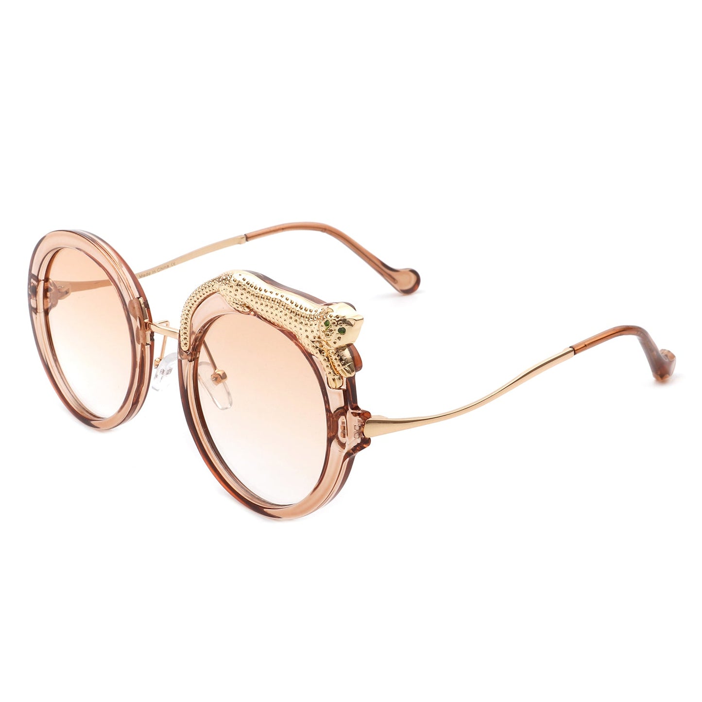 Leopard Detail Oversized Circle Sunglasses