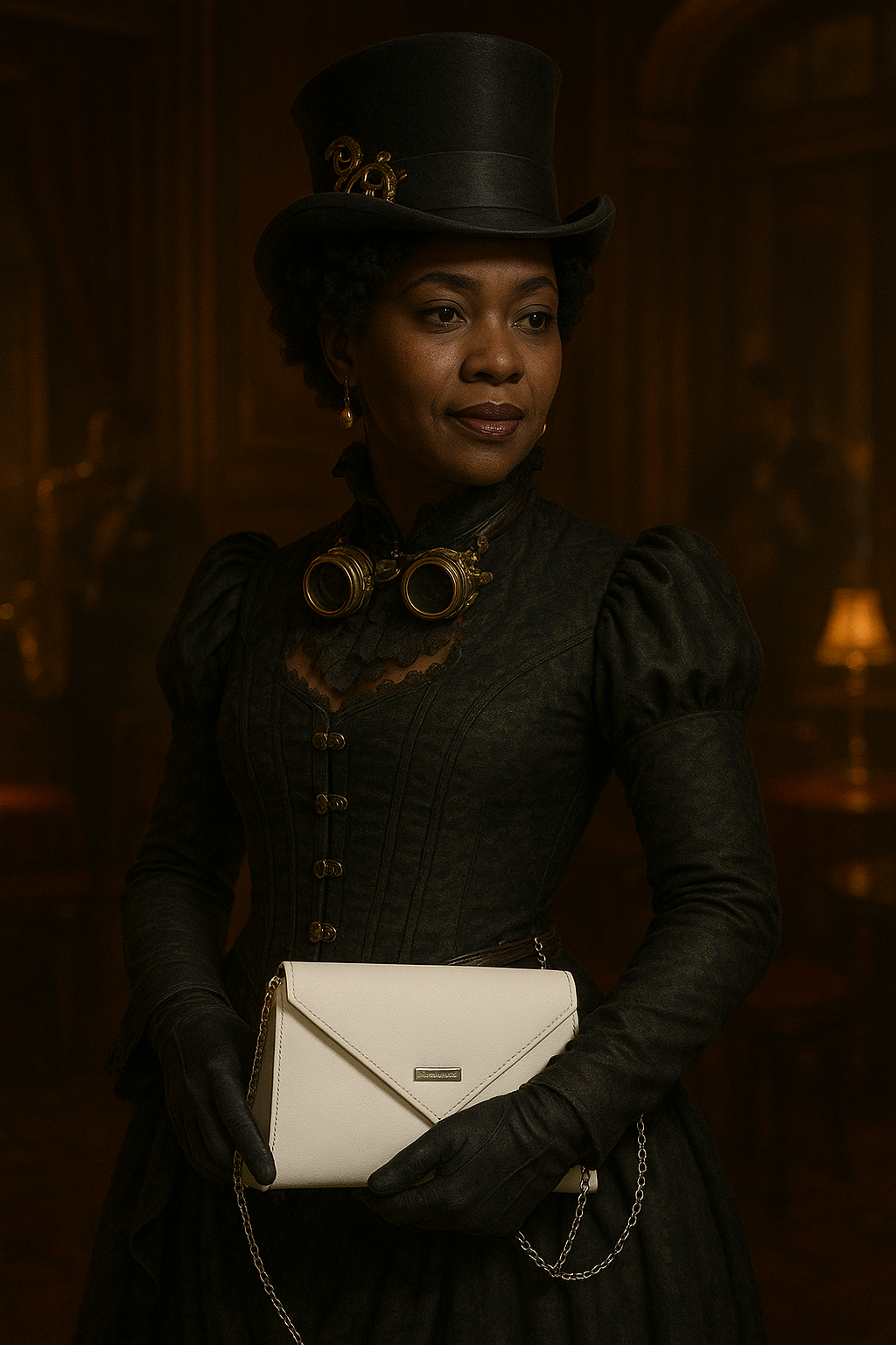 White Leather Geometric Clutch Bag with Chain Strap