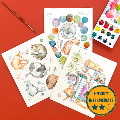 Cozy Cats Watercolor Painting Kit