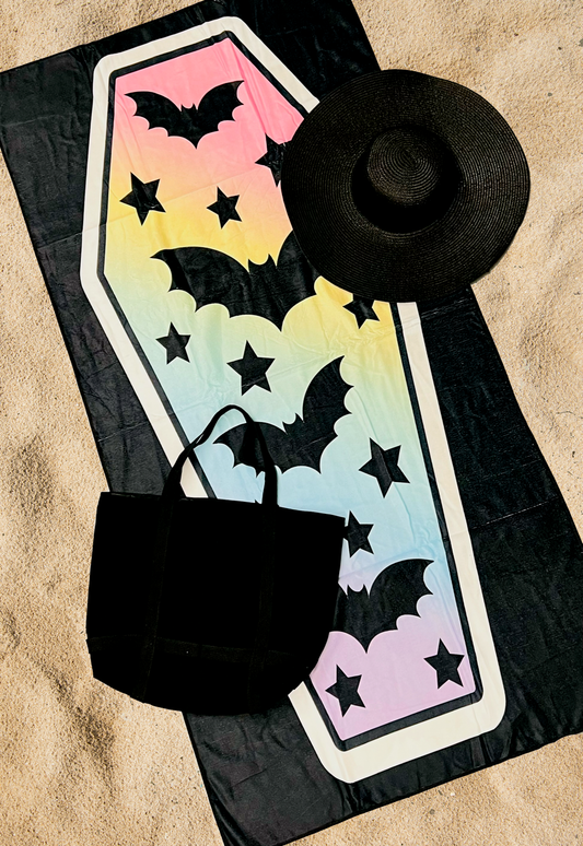 Beach Towel - PASTEL Rainbow Batty Coffin