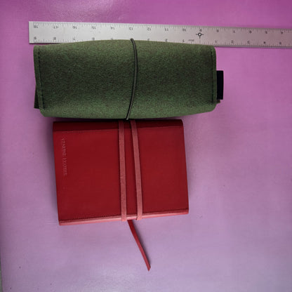 Red Leather Journal with Green Wool Felt Pencil Bag