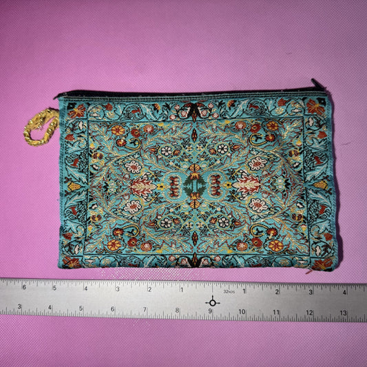 Turquoise Embroidered Pencil Bag