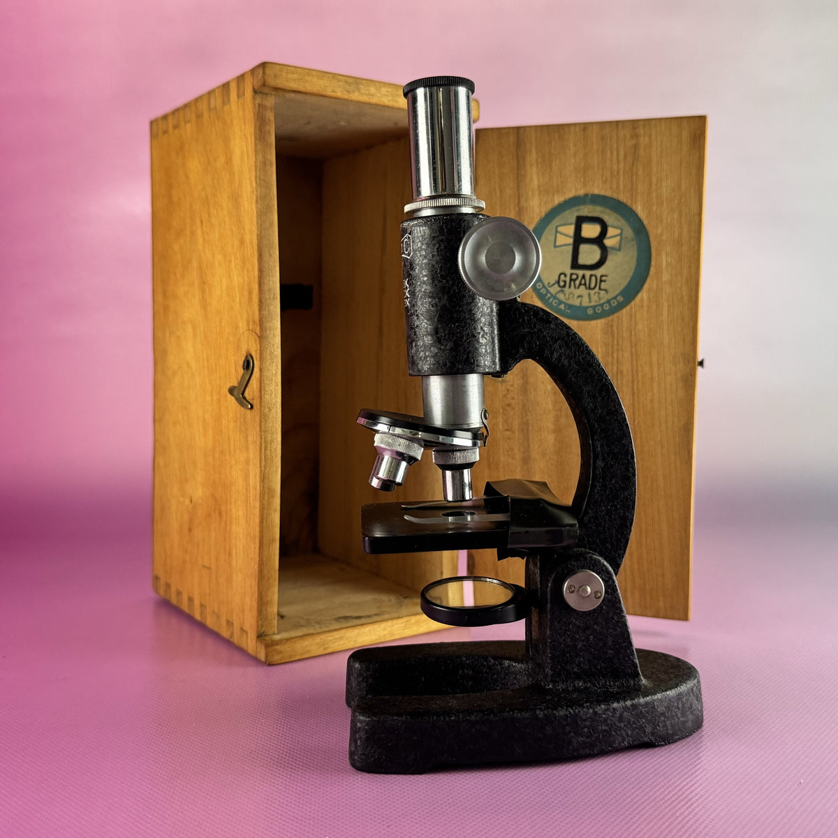 Microscope in Wooden Box