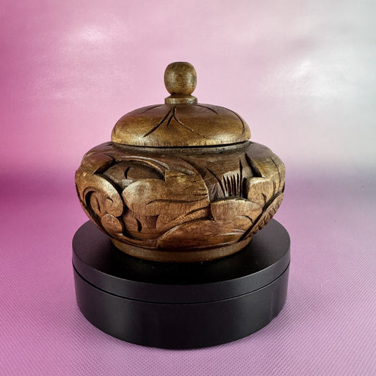 Hand-carved Sunflowers, Wooden, Lidded Trinket Box