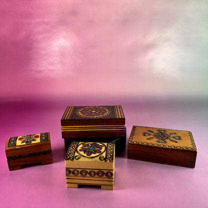 Four Polish Carved and Painted Folkart Trinket Boxes