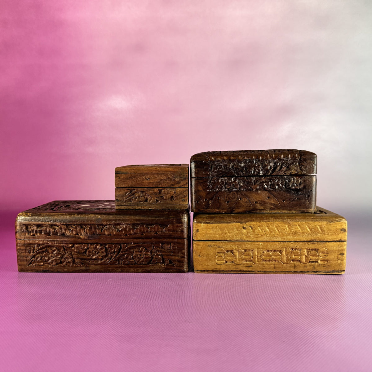 Hand-carved, Rosewood Trinket Boxes