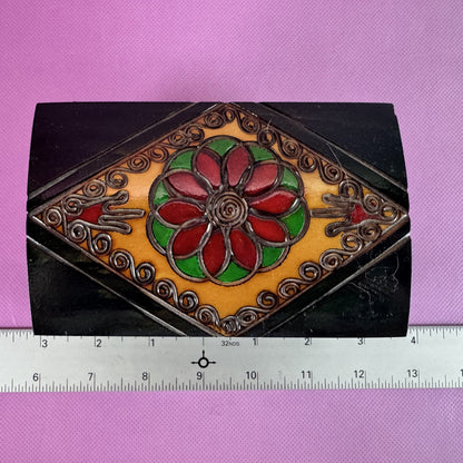 Green Polish Carved and Painted Folkart Trinket Box