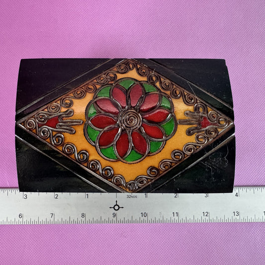 Green Polish Carved and Painted Folkart Trinket Box
