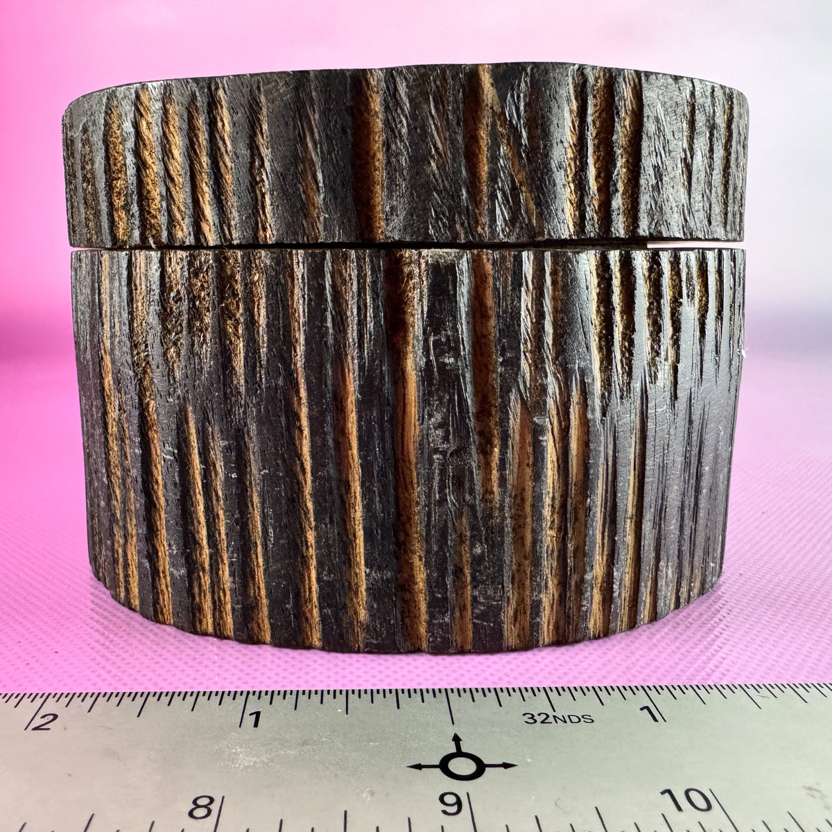 Carved Wooden Cylindrical Lidded Trinket Box