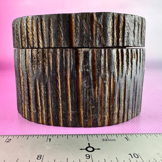 Carved Wooden Cylindrical Lidded Trinket Box