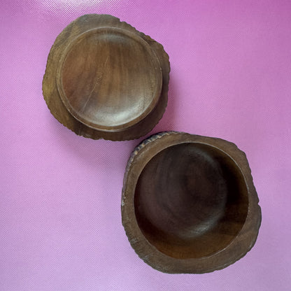 Carved Wooden Cylindrical Lidded Trinket Box