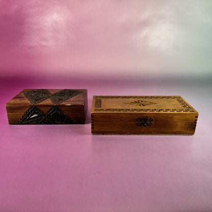 Hand-carved, Pair of Wooden Trinket Boxes
