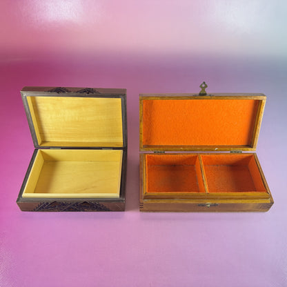Hand-carved, Pair of Wooden Trinket Boxes