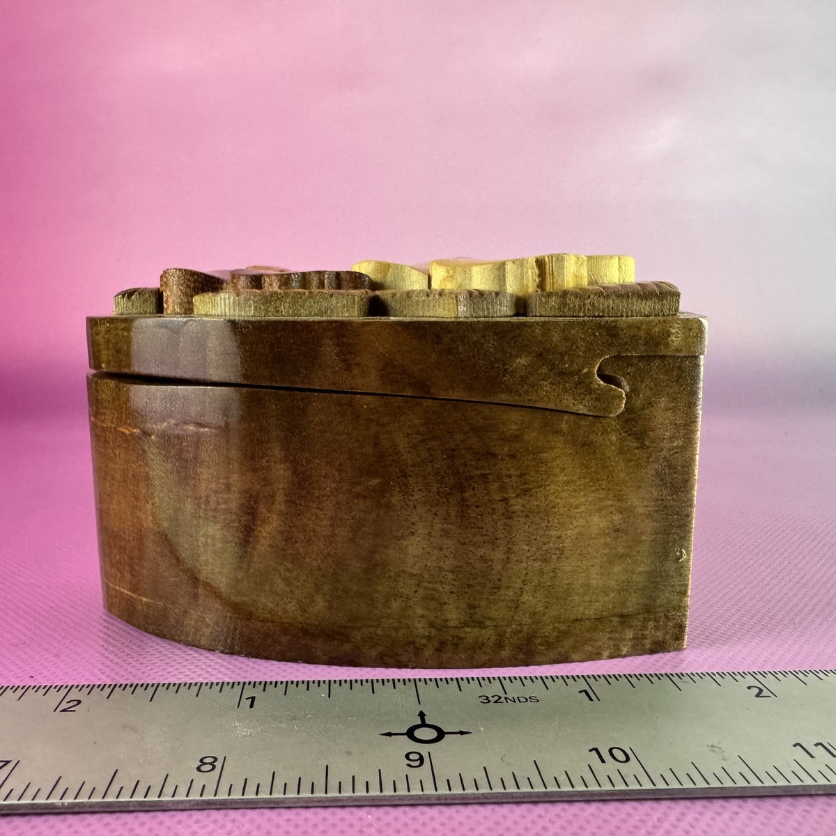 Heart-shaped, Hand-carved, Puzzle Box with Foral Details