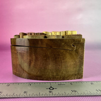 Heart-shaped, Hand-carved, Puzzle Box with Foral Details