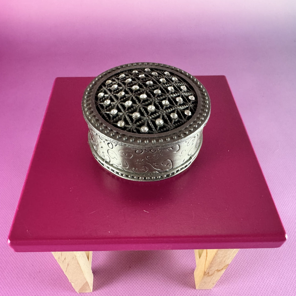 Rhinestone and Pewter Trinket Box