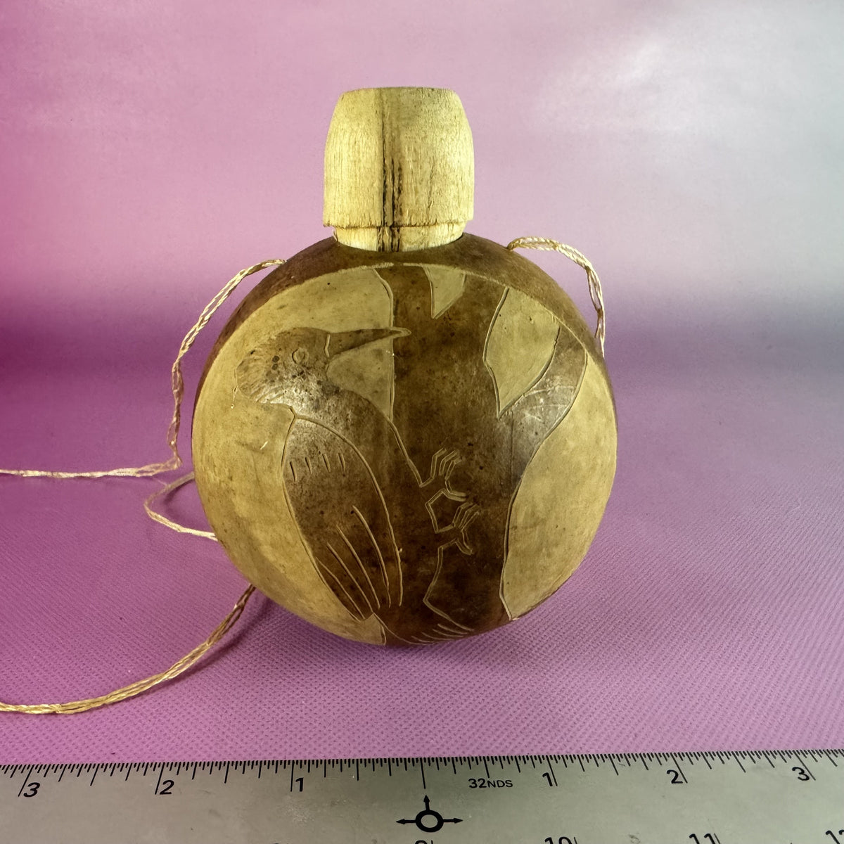 Gourd with Carved Woodpecker, Cap and Cord