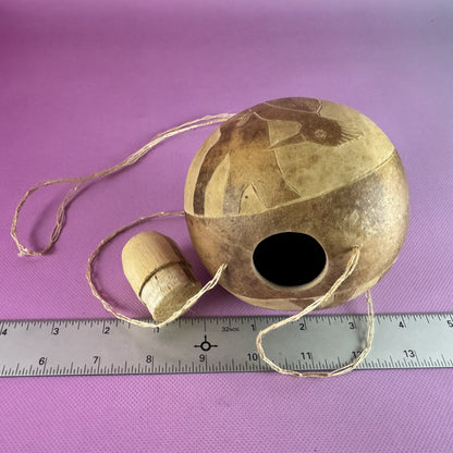 Gourd with Carved Woodpecker, Cap and Cord