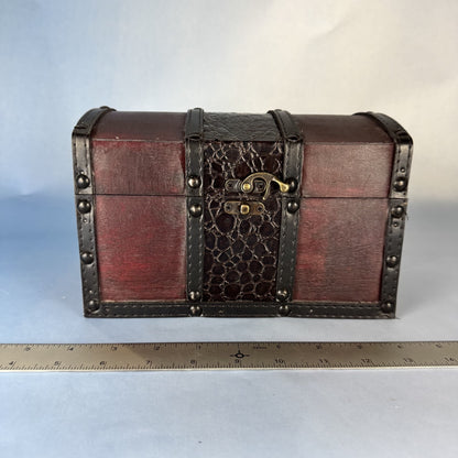 Leather-trimmed, Wooden Lidded Box with Brass Clasp