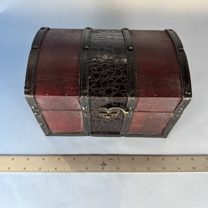 Leather-trimmed, Wooden Lidded Box with Brass Clasp