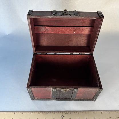 Leather-trimmed, Wooden Lidded Box with Brass Clasp