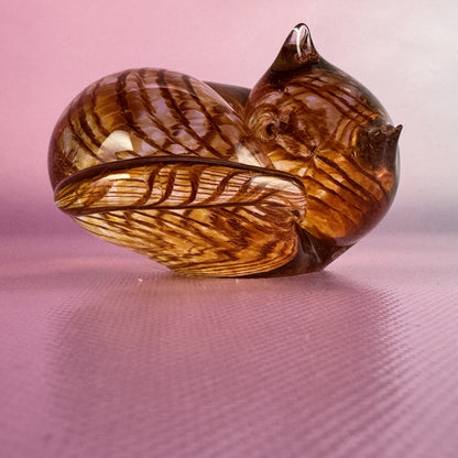 Orange Hand-blown Glass Cat Paperweight