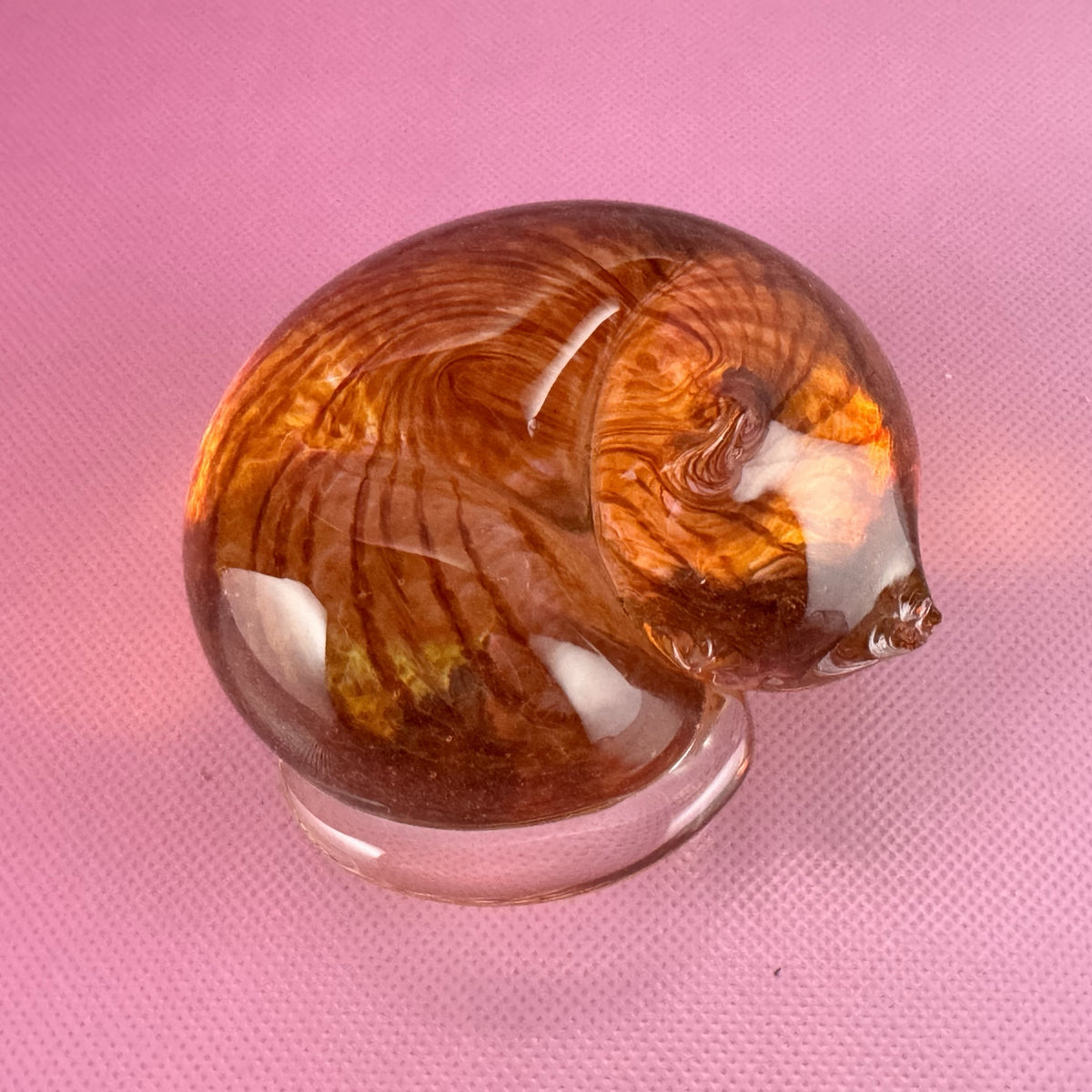 Orange Hand-blown Glass Cat Paperweight