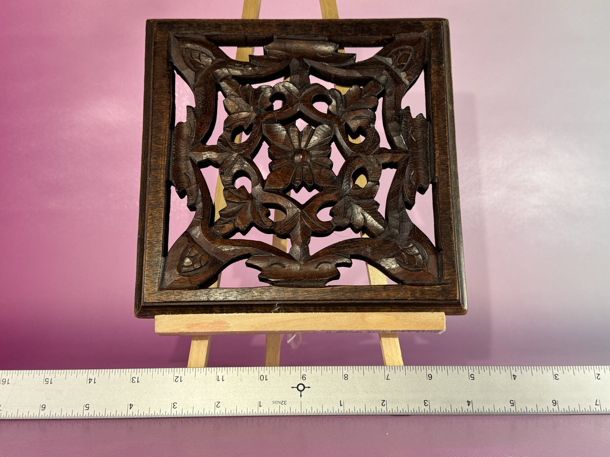 Hand-carved Wooden Trivet-Style Square Wall Hanging