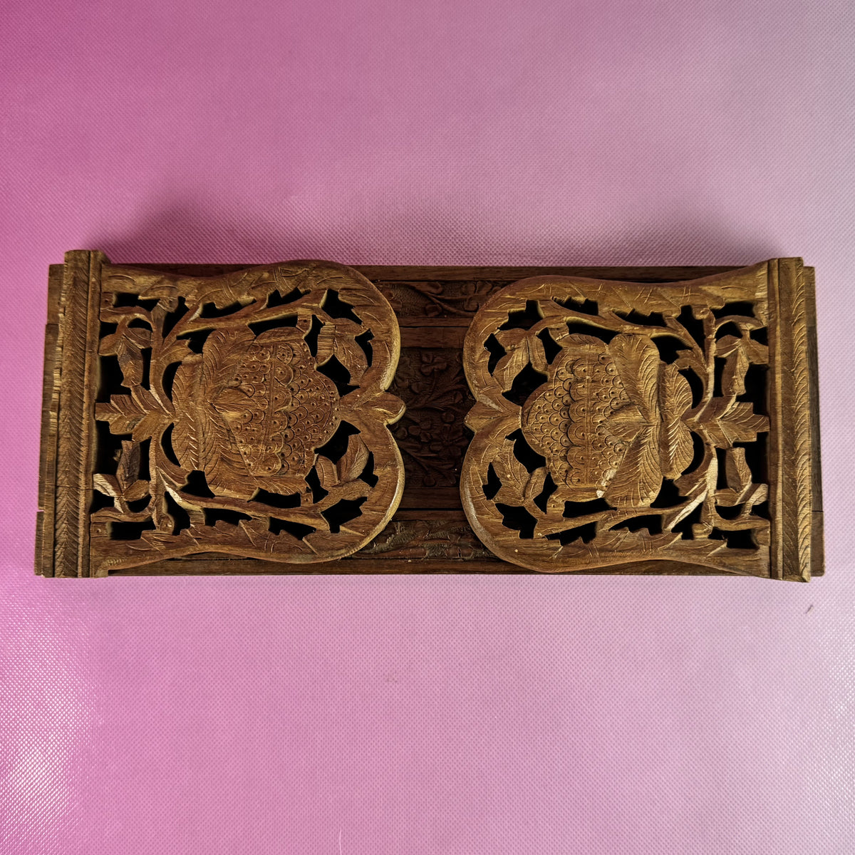 Adjustable Sliding Vintage Hand-carved Wooden Book Holder with Floral Motif Bookends