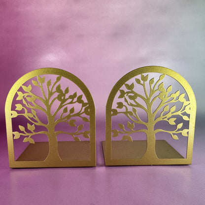 Matte Gold-tone Tree-Motif Bookends