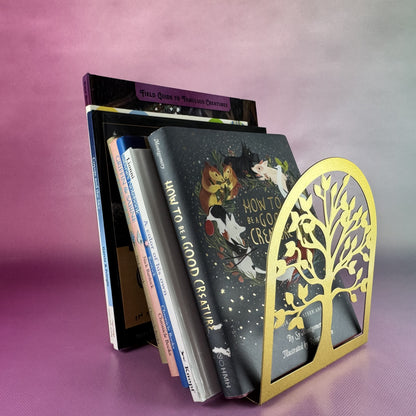 Matte Gold-tone Tree-Motif Bookends