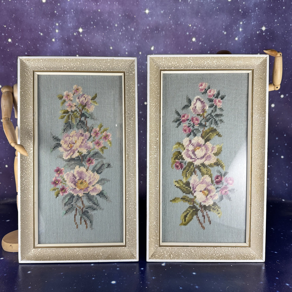 Handcrafted Pair of Framed, Needlepoint Wall Hangings