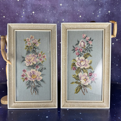 Handcrafted Pair of Framed, Needlepoint Wall Hangings