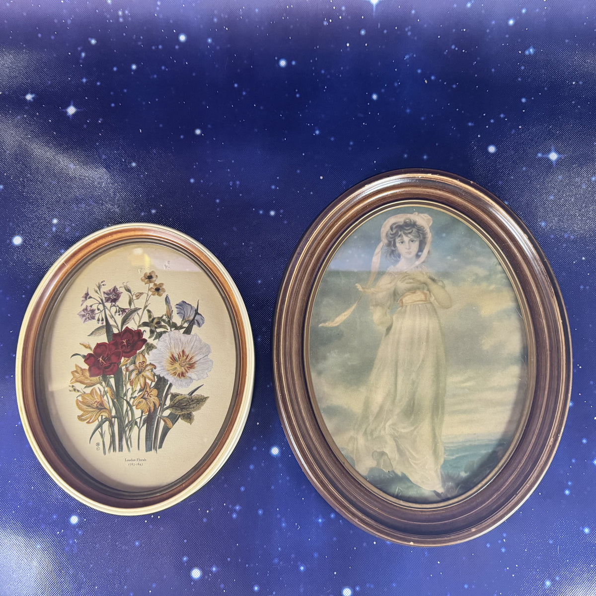 Pair of Oval-Framed Vintage Art Pieces
