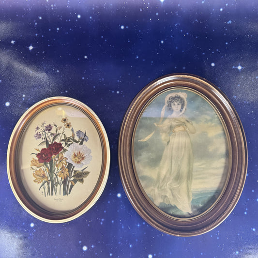 Pair of Oval-Framed Vintage Art Pieces