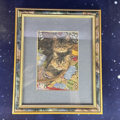 Embroidered Cats and Sewing Notions: Matted and Framed
