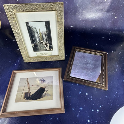 Pair of Victorian Framed Prints with Accompanying Bronze-Framed Mirror