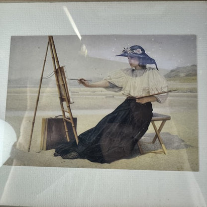 Pair of Victorian Framed Prints with Accompanying Bronze-Framed Mirror