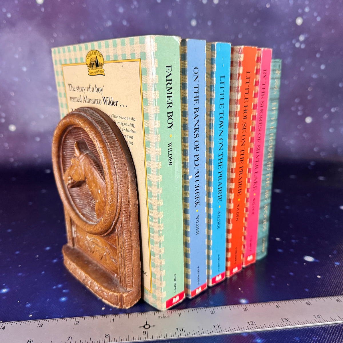 Wooden Bookends with Carved Horseheads