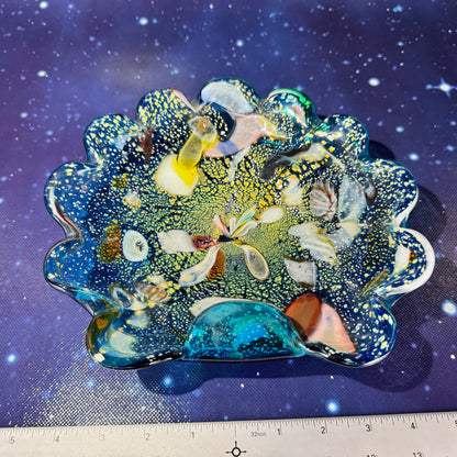 Multi-colored Folded Scalloped Art Glass Dish