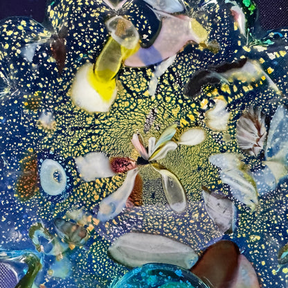Multi-colored Folded Scalloped Art Glass Dish