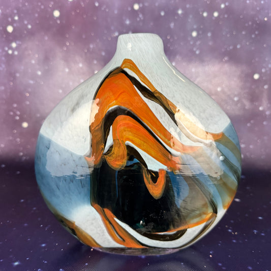 Art Glass Opalescent Handblown Vase with Brown Accents