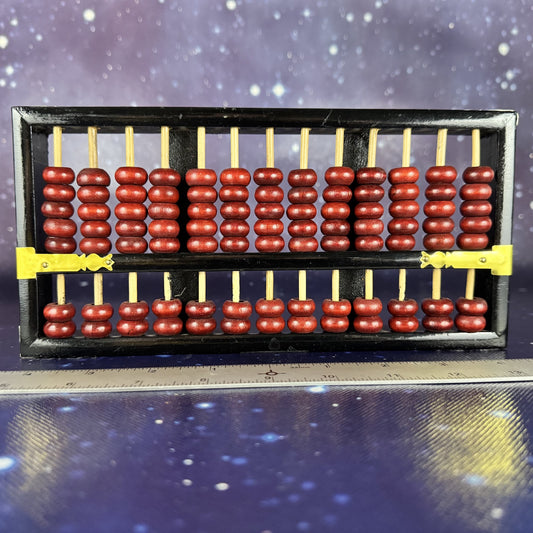 Wooden Abacus with Red Beads and Brass Trim