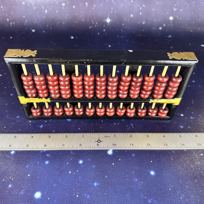 Wooden Abacus with Red Beads and Brass Trim