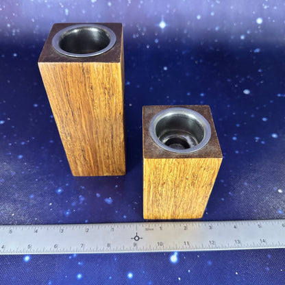 Pair of Hand-made Teak Wood Votive Holders