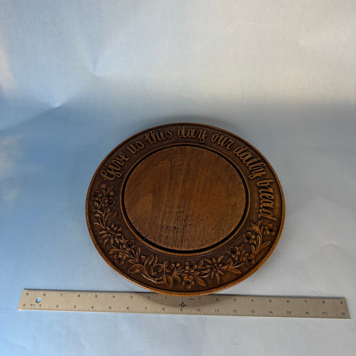 Wood Platter Carved with Daily Bread Quote