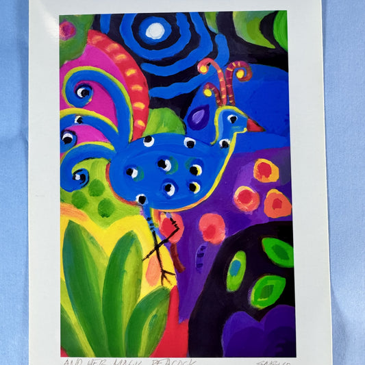 Artist Signed Colorful Peacock Print