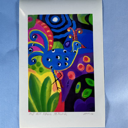 Artist Signed Colorful Peacock Print
