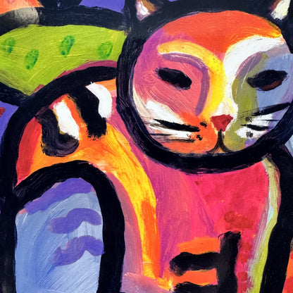 Artist Signed Colorful Kitty Print