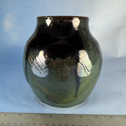 Hand-thrown Pottery Vase with Green and Brown Glaze